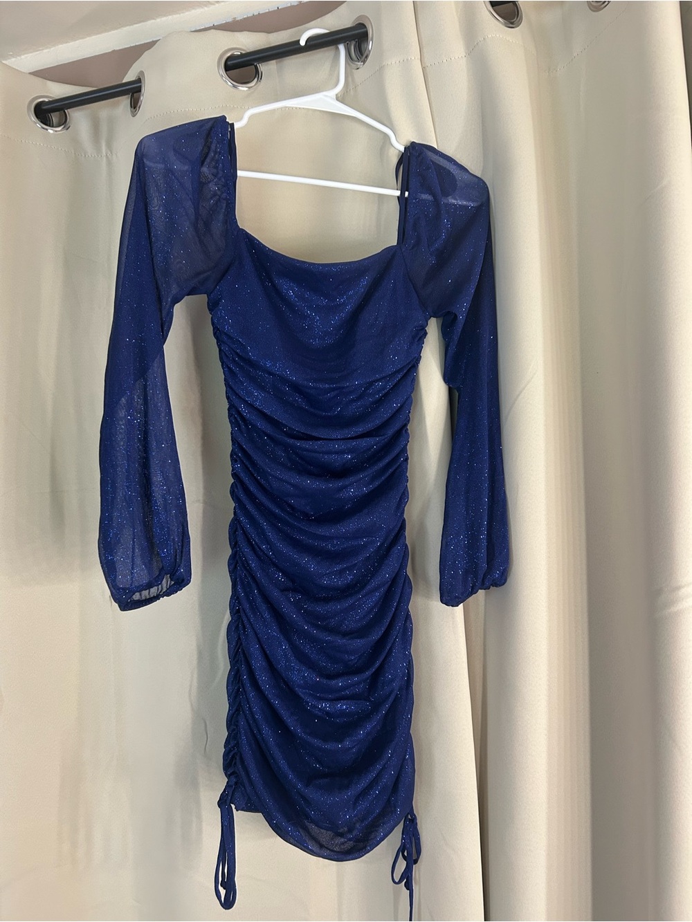 Jump Navy Sparkle Ruched Long-Sleeve Mini Dress